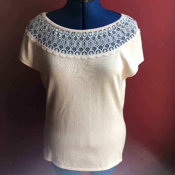 Elie Tahari Lace Neck Blouse - Picture 1 of 8